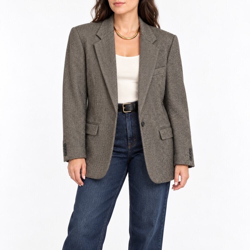 Herringbone Camel Hair Blend Boyfriend Blazer Gray Heritage Academia Menswear